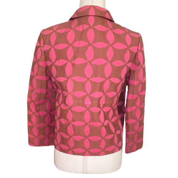 OOAK J. Crew Coral Pink Geometric Floral Jacquard Woven Cropped Blazer - 6 - Picture 5 of 11